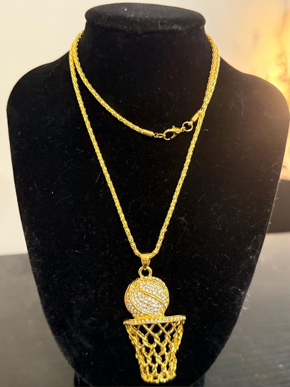 Gold Basketball & Hoop Pendant Necklace - Women Jewelry